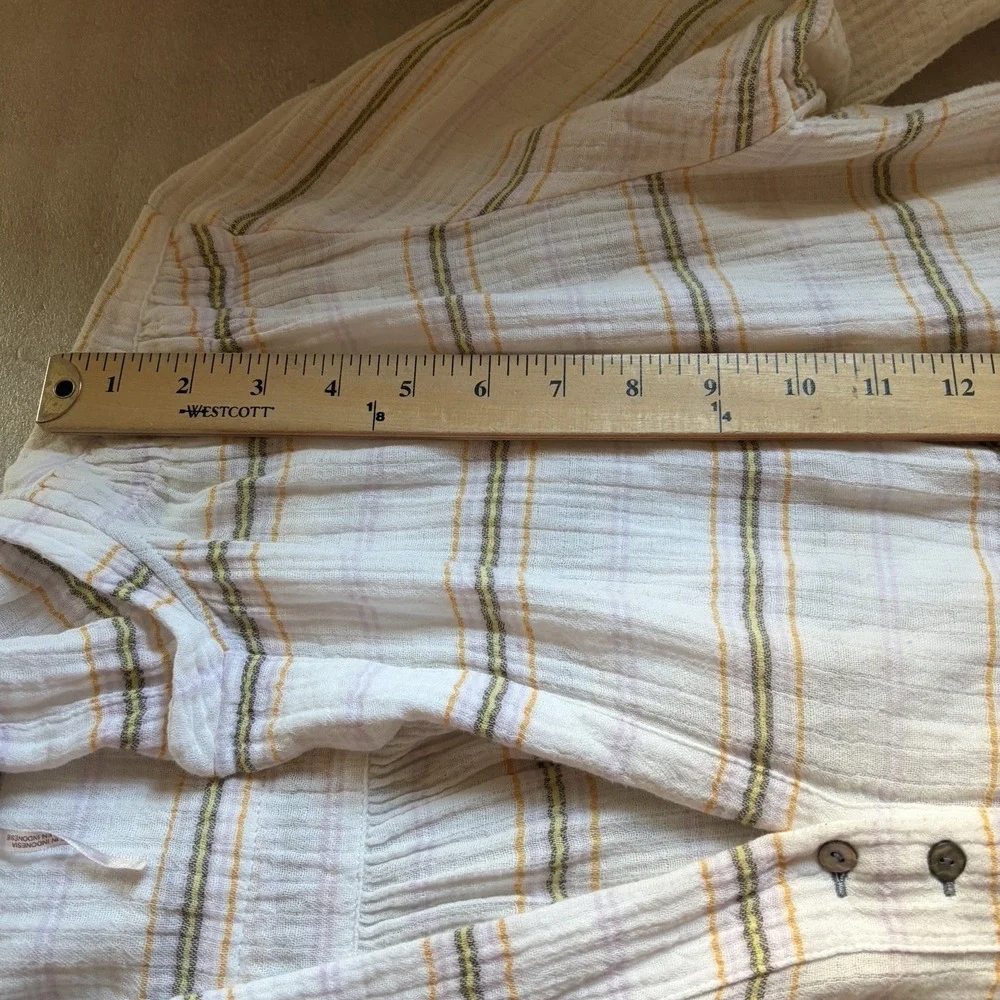 Free People Rolling Clouds 100% Cotton Gauze Tunic Women M Cream Striped Hooded